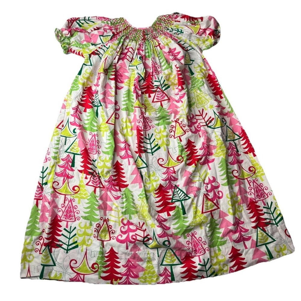Amanda Remembered Smocked Girls Dress Christmas Tree Print‎ Size 6